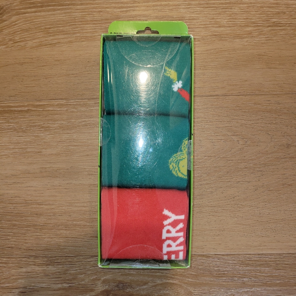 3 Pack Grinch Crew Socks Merry Christmas Holiday Shoe Size 8 - 12 Bioworld New